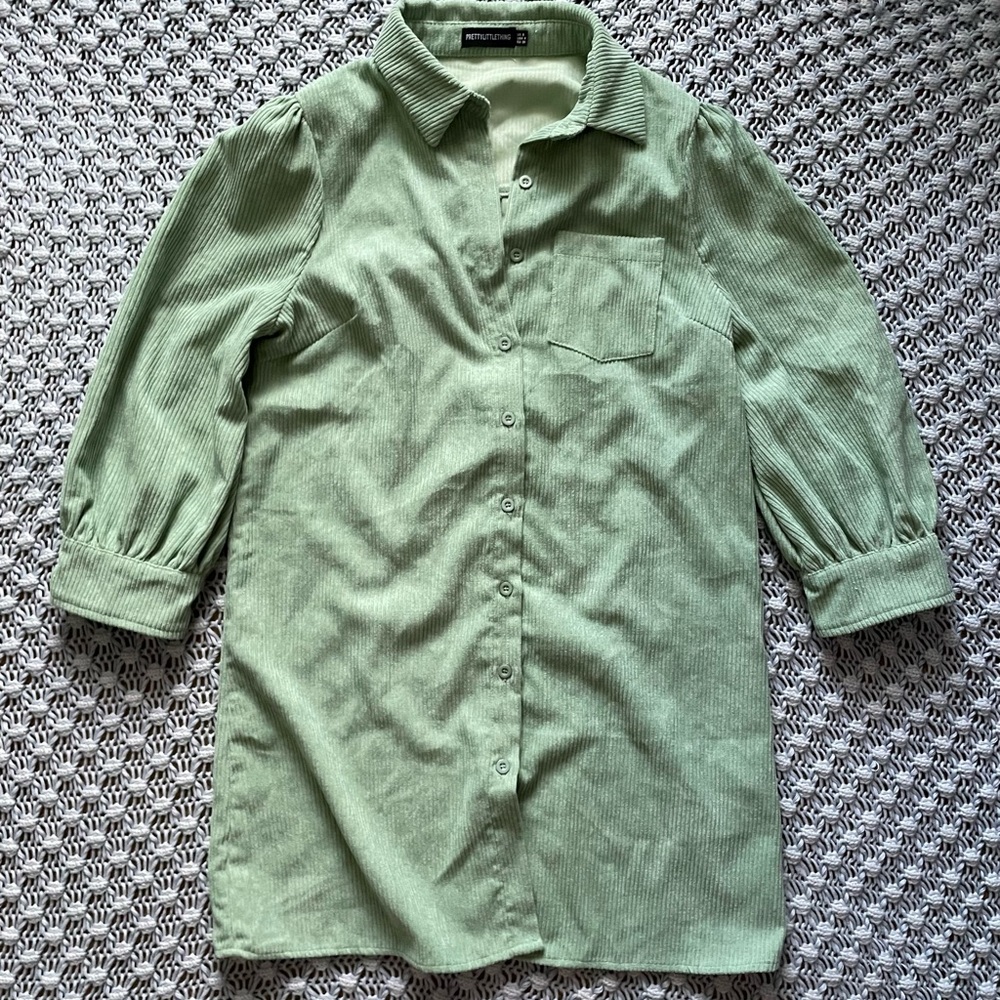 pastel green corduroy shirt dress
